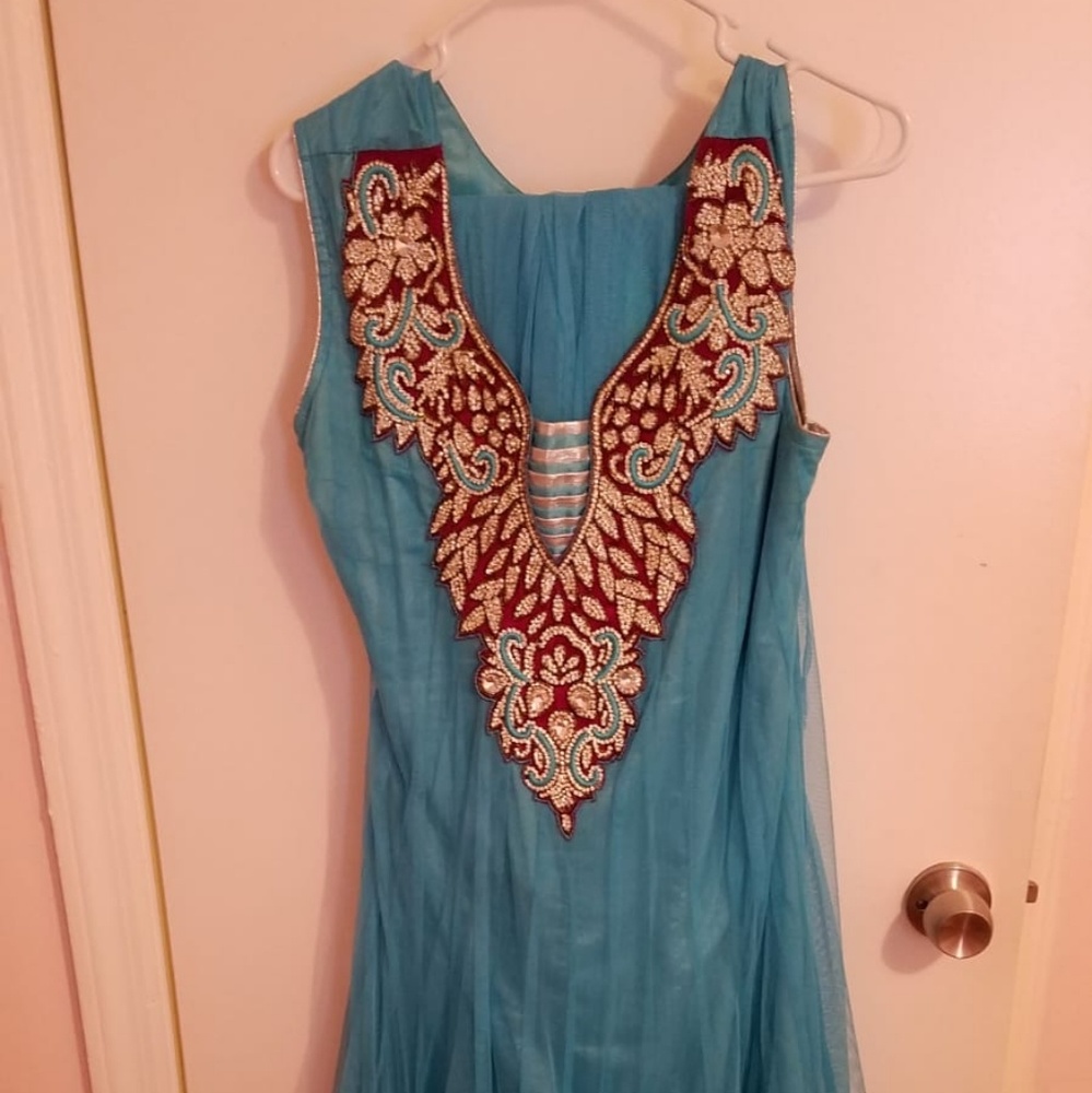 Blue and maroon anarkali